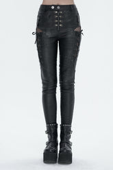 Black Stretch Faux Leather Paneled Mesh Women's Punk Trousers